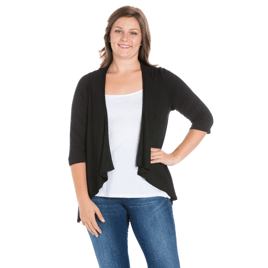 Plus Size 24/7 Comfort Apparel Elbow Sleeve Open Cardigan