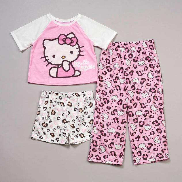 Girls (4-6x) Hello Kitty® 3pc. Tee with Shorts & Pants Pajama Set