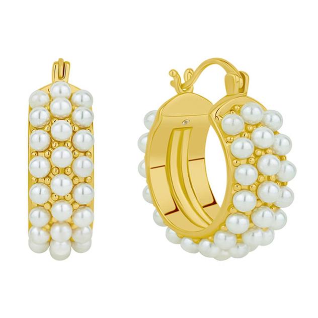 Marsala Gold Plated Simulated Pearl Pave Studded Hoop Earrings
