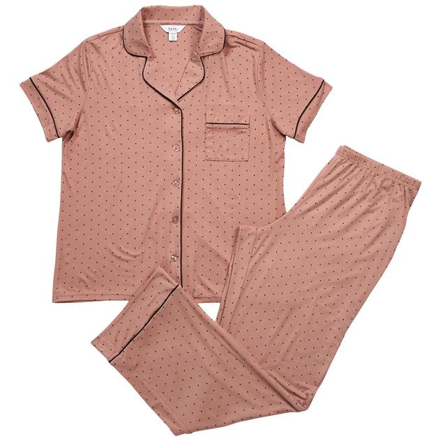 Womens Nicole Miller Short Sleeve Dot Notch Collar Pajama Set