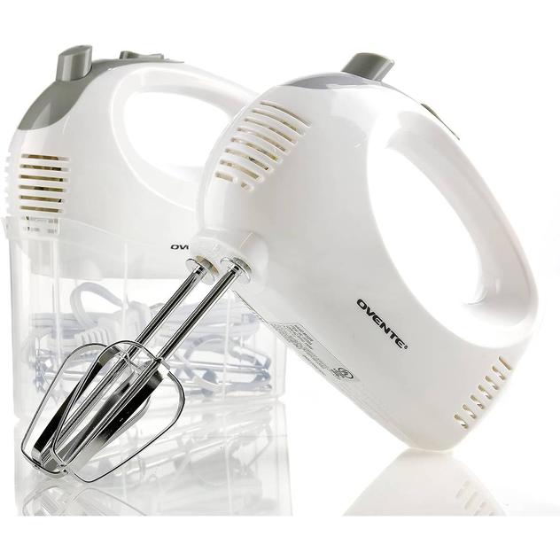 Ovente Portable 5-Speed Mixing Electric Hand Mixer - White