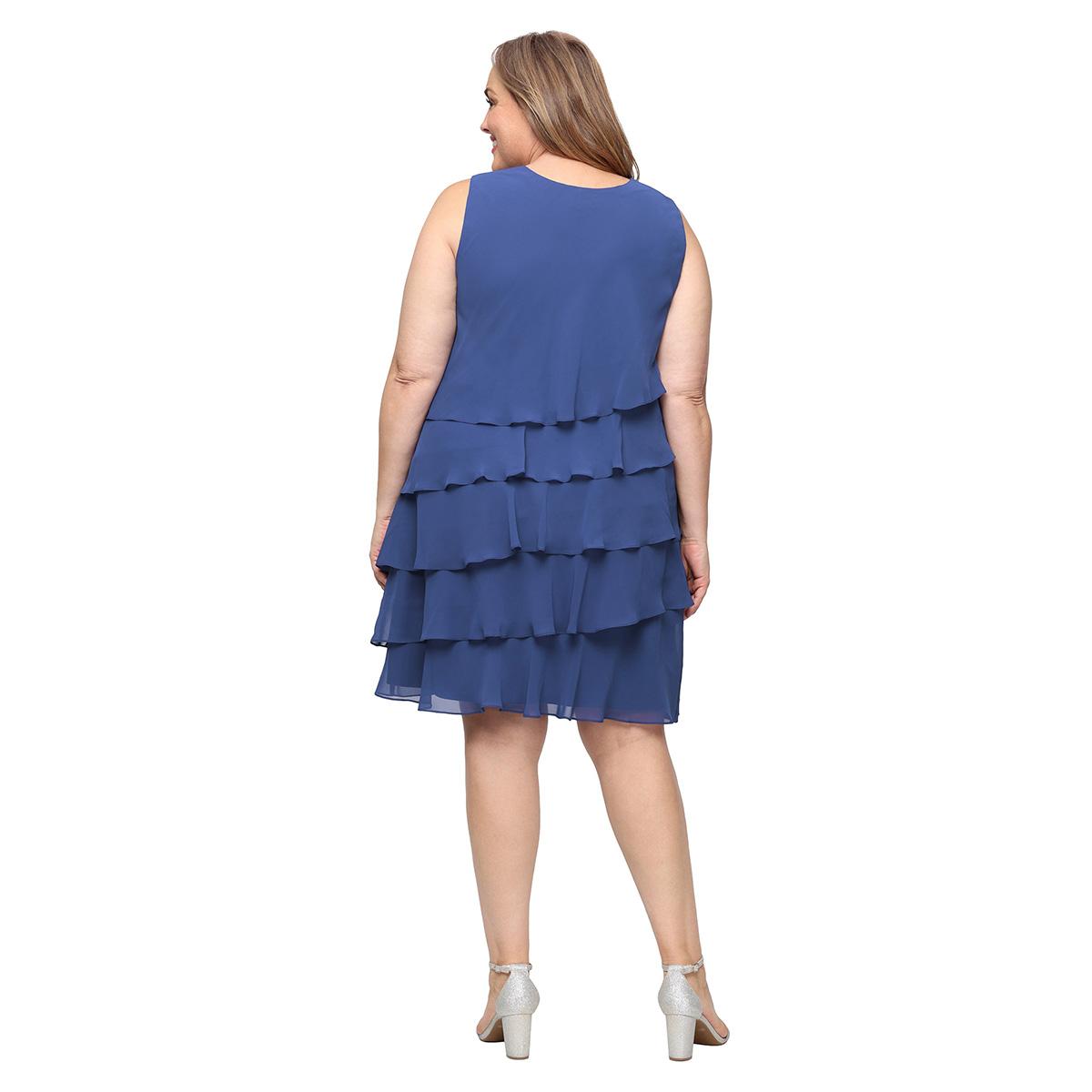 Plus Size SLNY Short Sleeve Tiered Rhinestone Detail Jacket Dress