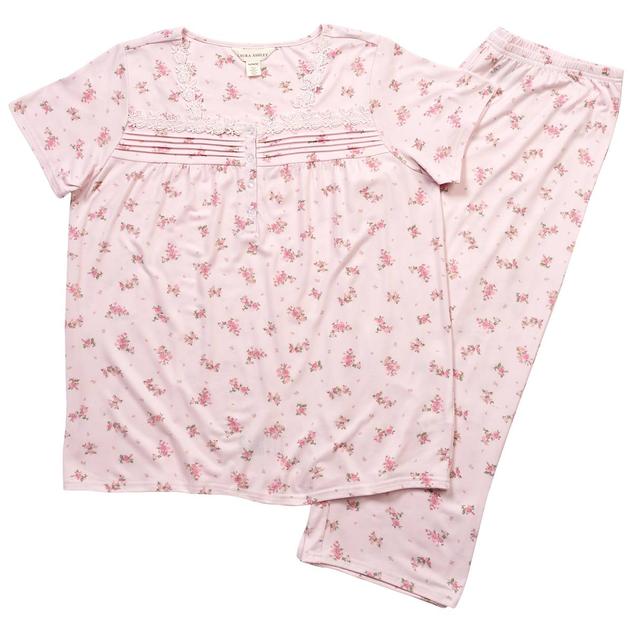 Womens Laura Ashley® Tossed Ditsy Lace Trim Capri Pajama Set