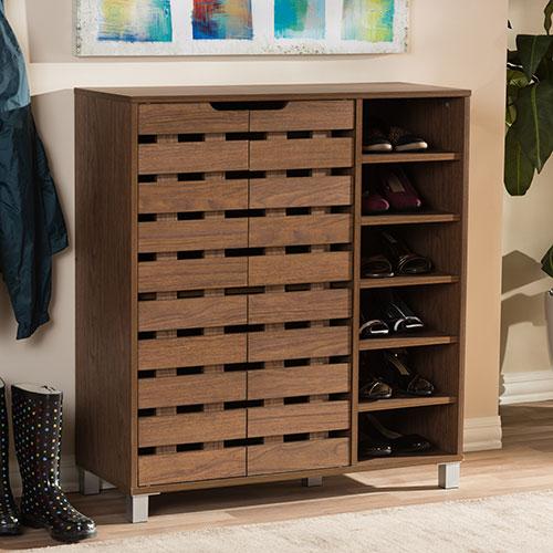Baxton Studio Shirley Open Shelves 2 Door Shoe Cabinet
