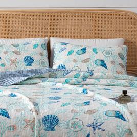 FreshFolds 3pc. Seashell Coastal Bedspread Quilt Set