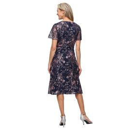 Petite SLNY Flutter Sleeve V Neck Sequin Floral A-Line Dress