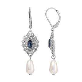 1928 Silver Tone Blue Starburst Crystal Pearl Earrings