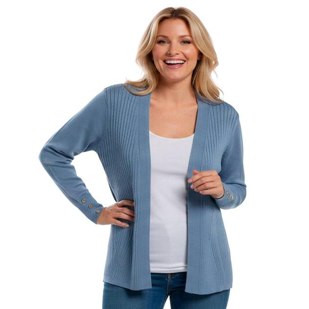 Petite 89th & Madison Geometric Ribbed Open Front Cardigan