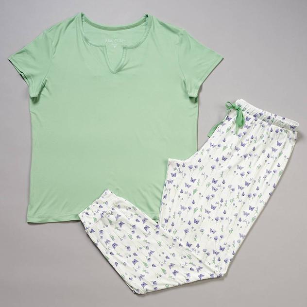 Womens White Orchid Butterfly Garden Jogger Pajama Set