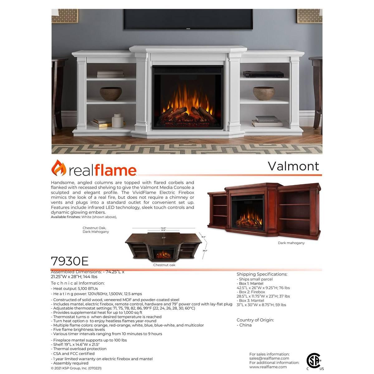 Real Flame Valmont Electric Fireplace TV Stand