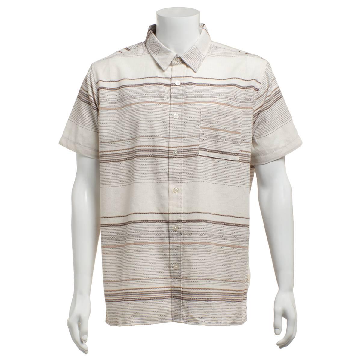 Young Mens VSTR Horizontal Stripe Textured Shirt - Cream/Brown