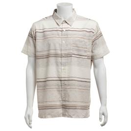 Young Mens VSTR Horizontal Stripe Textured Shirt - Cream/Brown