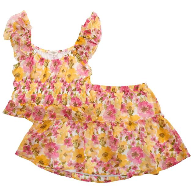 Girls (7-16) No Comment Flutter Sleeve Peplum Top & Skirt Set