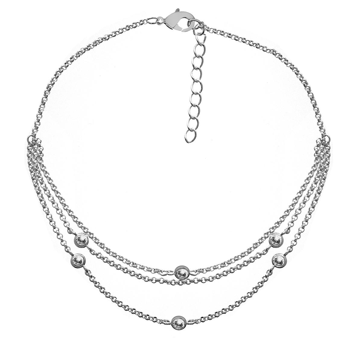 Barefootsies Silver Cubic Zirconia Station Triple Strand Anklet