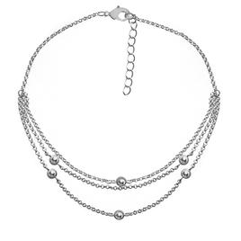 Barefootsies Silver Cubic Zirconia Station Triple Strand Anklet