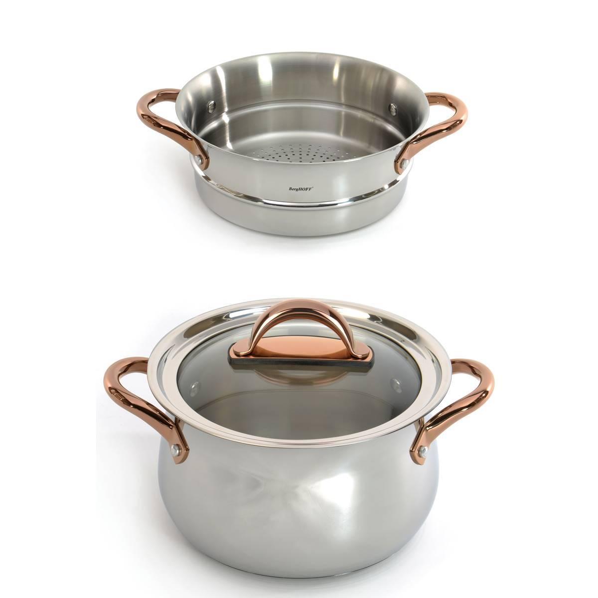 BergHOFF Ouro 18/10 Stainless Steel 3pc. Steamer Set w/ Glass Lid