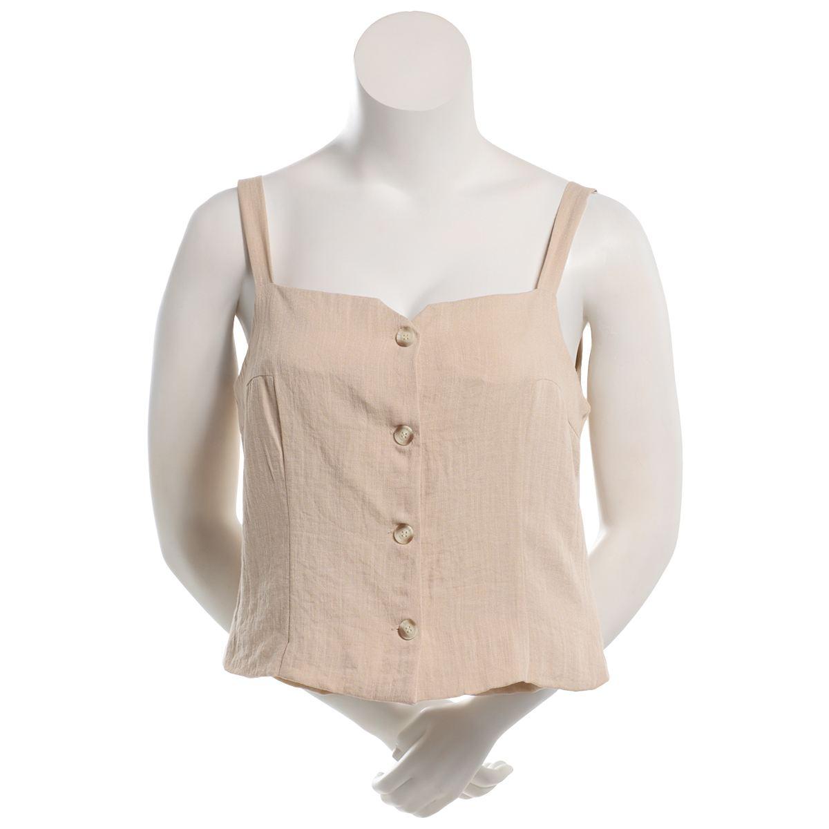 Juniors A. Byer Button Up Vest Tank Top - Sand