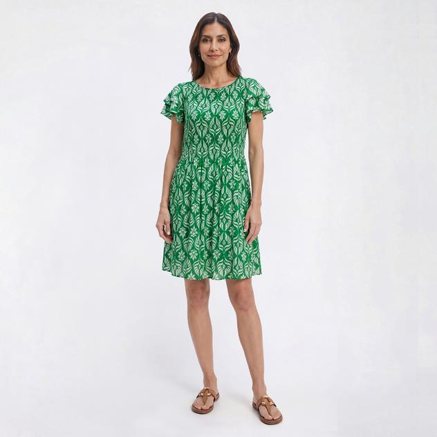 Womens Ninety Clothing Flutter Sleeve Geometric Shift Dress