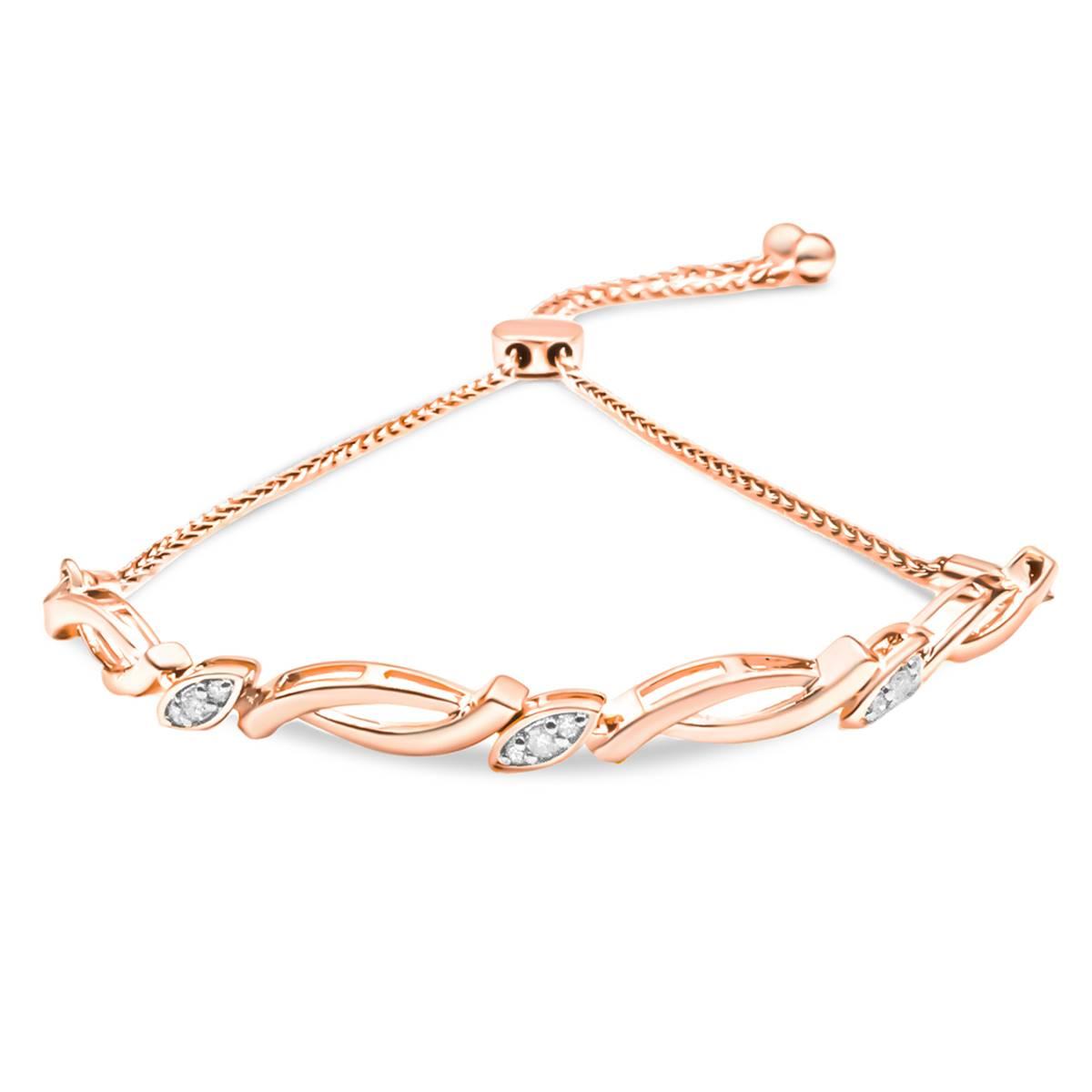 Haus of Brilliance 14kt. Rose Gold Plated Diamond Bolo Bracelet