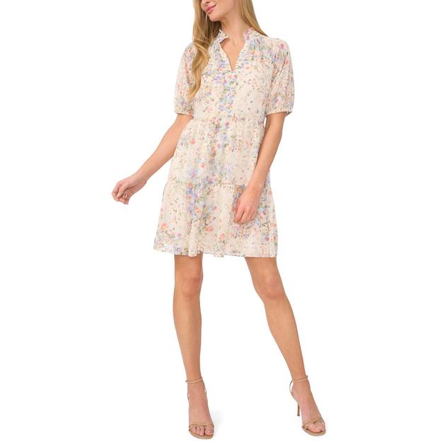 Womens Cece Short Sleeve Floral Chiffon A-Line Dress