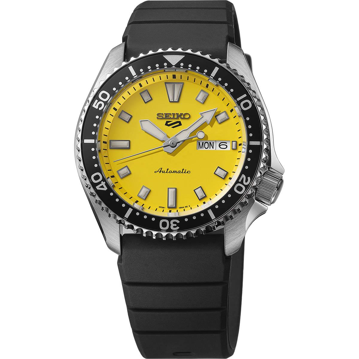 Mens Seiko 5 Sports Automatic Movement Yellow Dial Watch - SRPL87