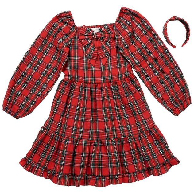 Girls (7-16) Rare Editions Long Sleeve Plaid Dress w/ Headband