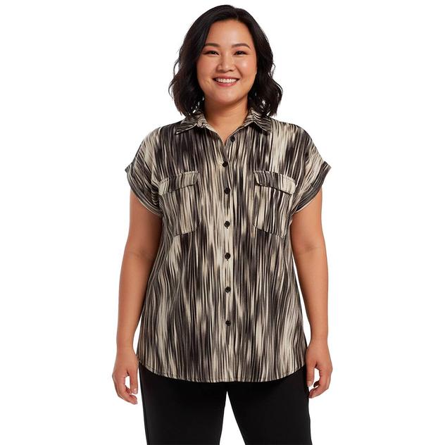 Plus Size Cocomo Short Sleeve Stripe Button Front Blouse