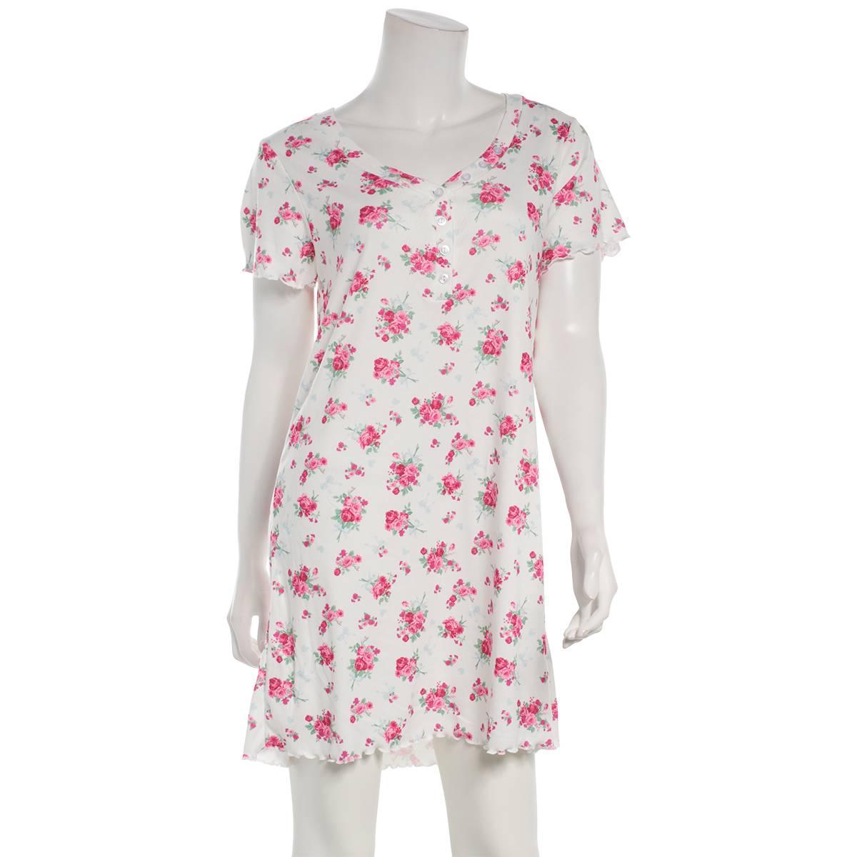 Womens Jessica Simpson Short Sleeve Floral Ribbons Nightshirt