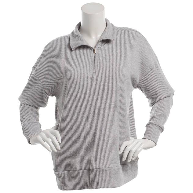 Womens French Laundry Long Mock Neck Sweatshirt w/ Zipper Detail