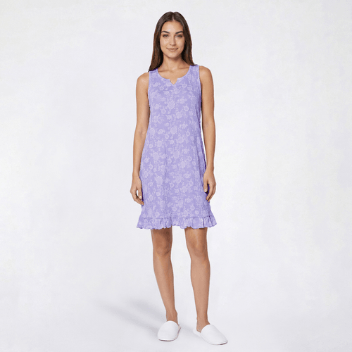 Womens Rene Rofe(R) Sleeveless Floral Crinkle Ruffle Hem Dress