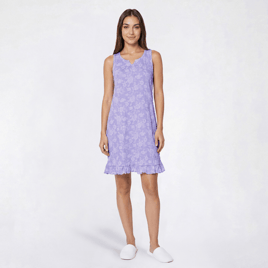 Womens Rene Rofe(R) Sleeveless Floral Crinkle Ruffle Hem Dress