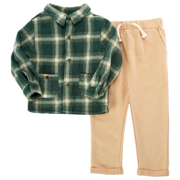 Baby Boy (12-24M) bon bébé® Green Plaid Fleece Top & Pants Set