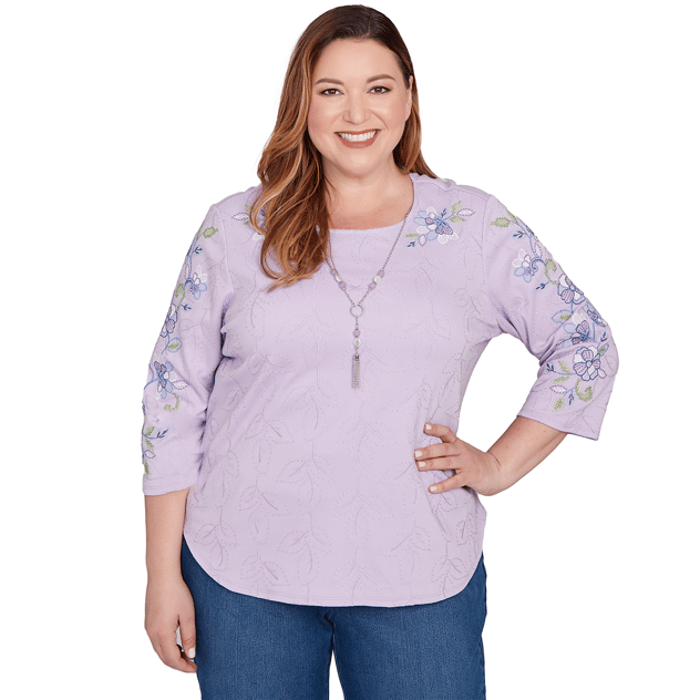 Plus Size Alfred Dunner Hilton Head Floral Leaf Embroidery Blouse