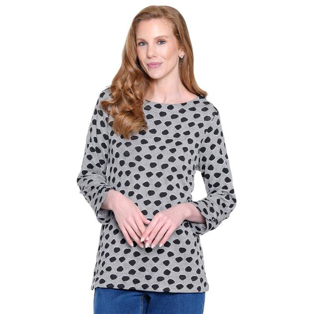Womens Ali Miles Long Sleeve Dot Jacquard Curved Hem Blouse