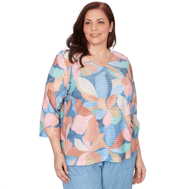 Plus Size Alfred Dunner Beachcomber Abstract Floral V Neck Tee