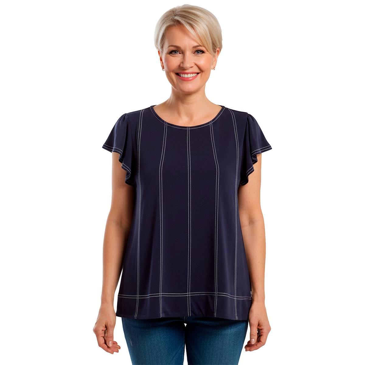 Womens Adrianna Papell Flutter Sleeve Stitch Detail Blouse