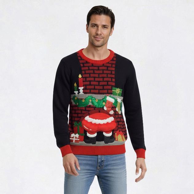 Mens Holiday Hype Ugly Christmas Stuck Santa Sweater