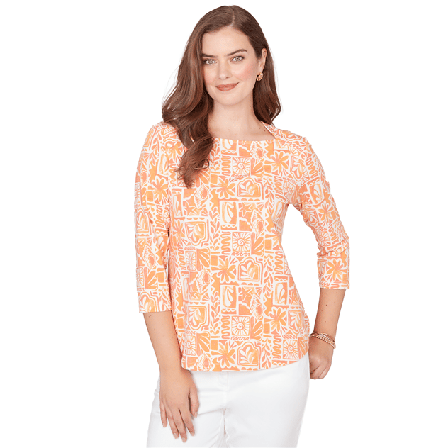 Womens Ruby Rd. Seas The Day Seashell Patchwork Blouse