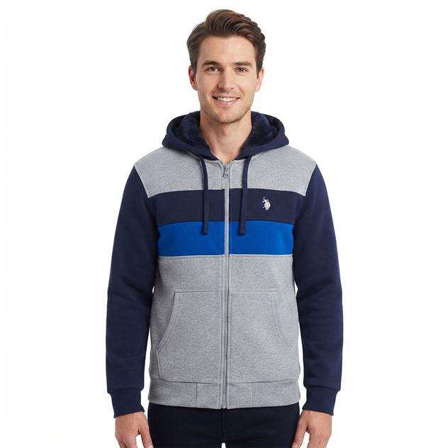 Mens U.S. Polo Assn.® Color Block Sherpa Hoodie - Heather Grey