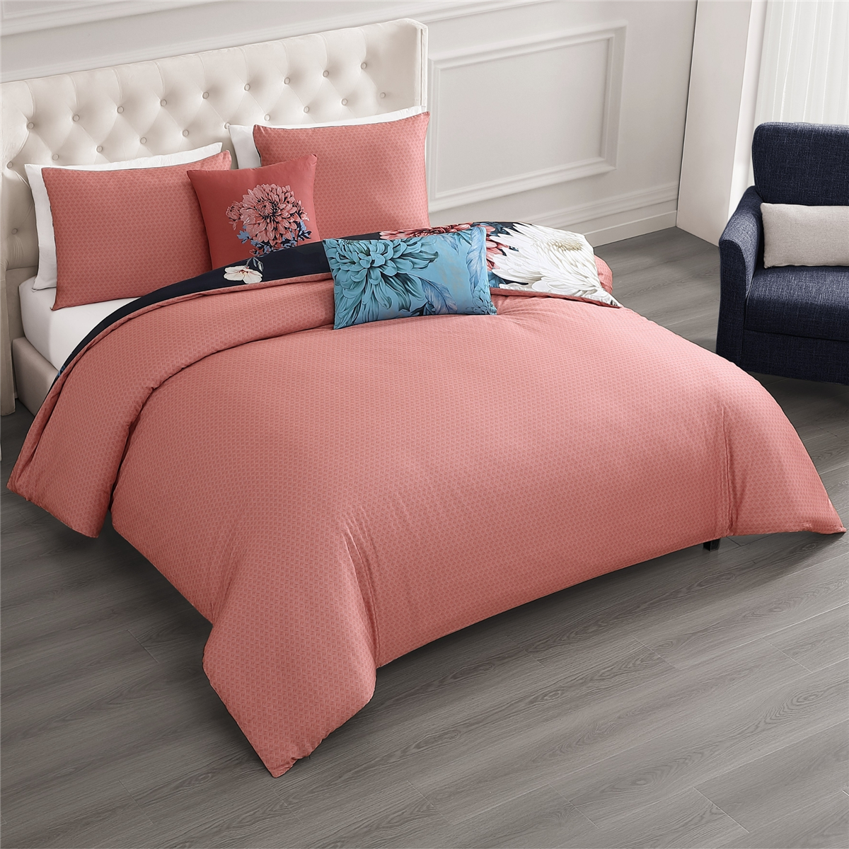 Bebejan Navy Mums 5pc. Reversible Comforter Set