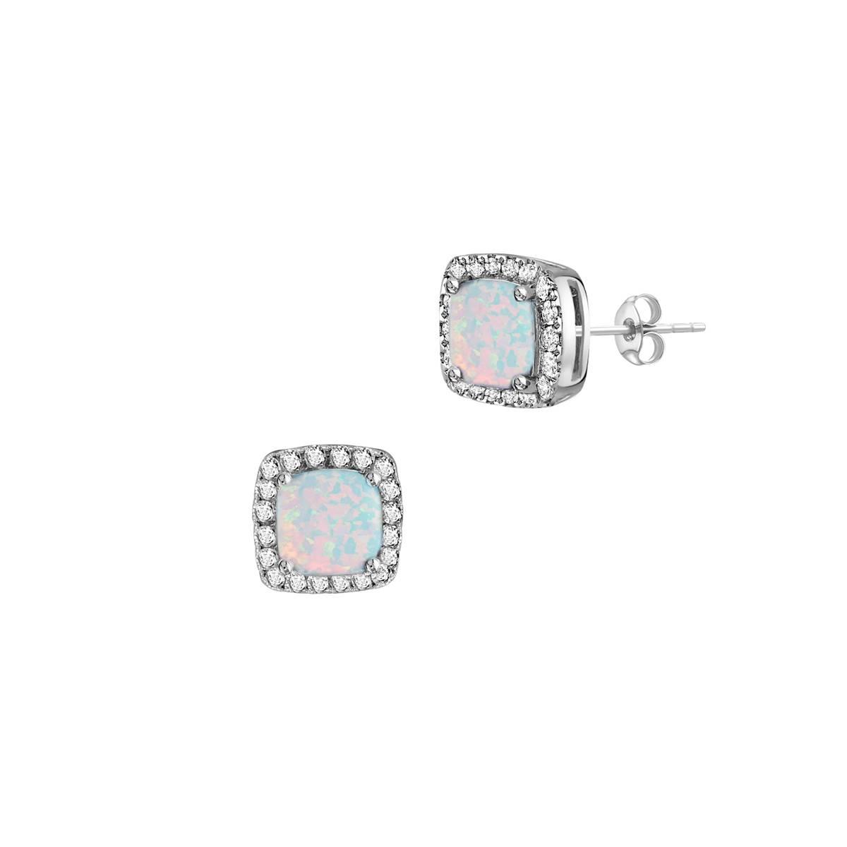Gemstone Classics(tm) Sterling Silver Opal & Sapphire Halo Earrings