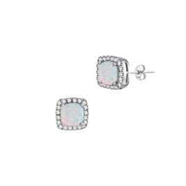 Gemstone Classics(tm) Sterling Silver Opal & Sapphire Halo Earrings