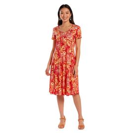 Womens Sami & Jo Short Sleeve Seam Tropical Leaf A-Line Dress