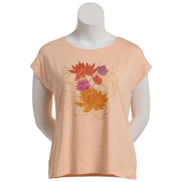 Womens New York Laundry Cap Sleeve Embellished Floral Tee