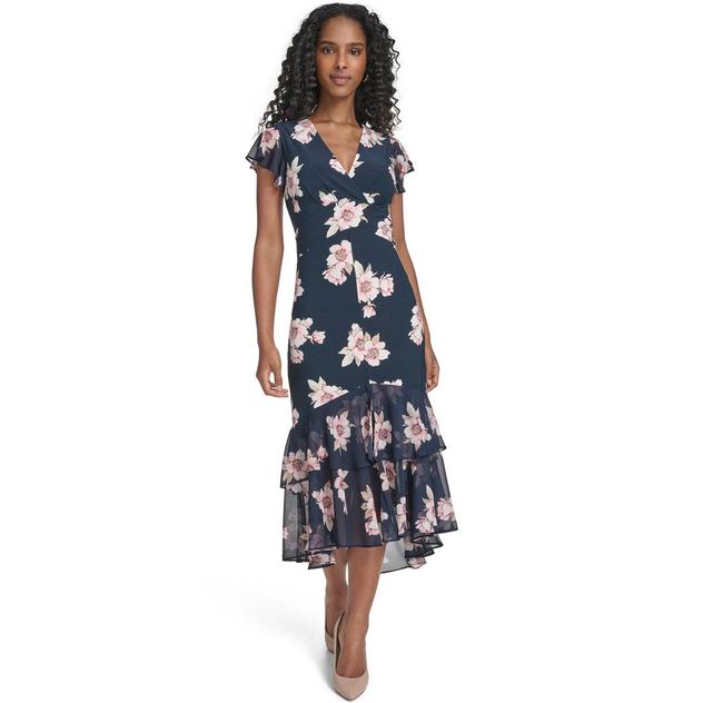 Womens Tommy Hilfiger Flutter Sleeve Floral High Low Dress