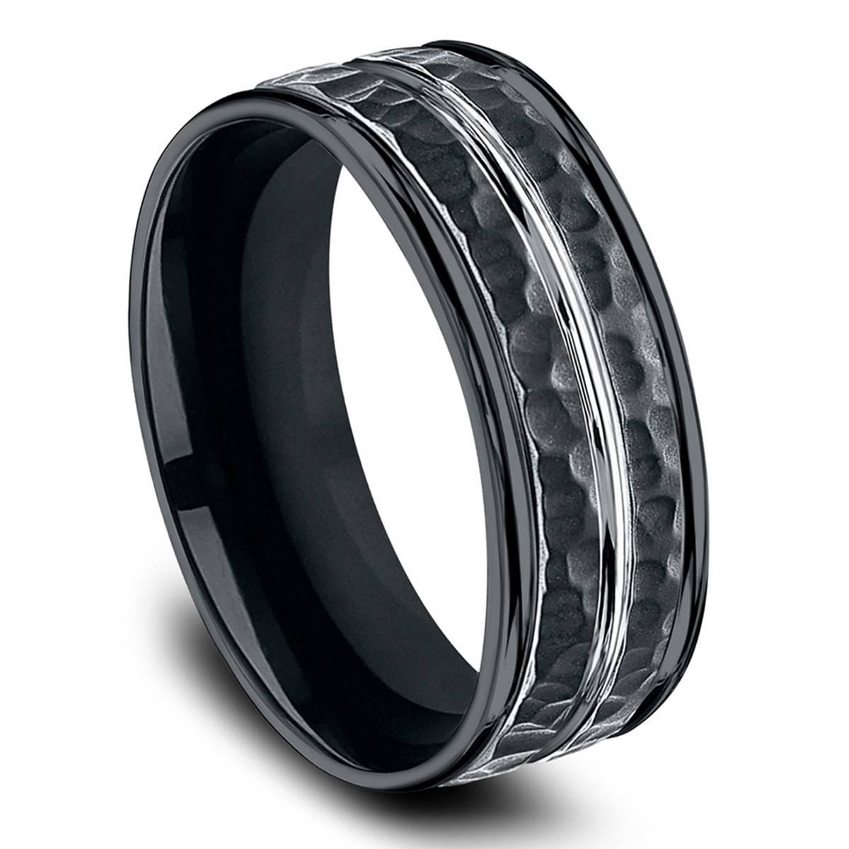 Mens Endless Affection™ 8mm Black Cobalt Hammered Wedding Band