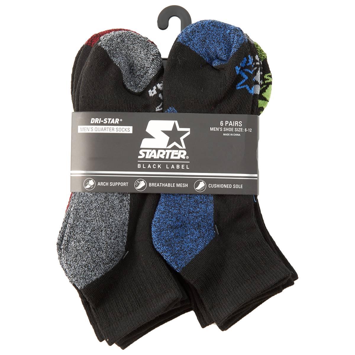 Mens Starter 6 Pair Pack Marled Quarter Socks