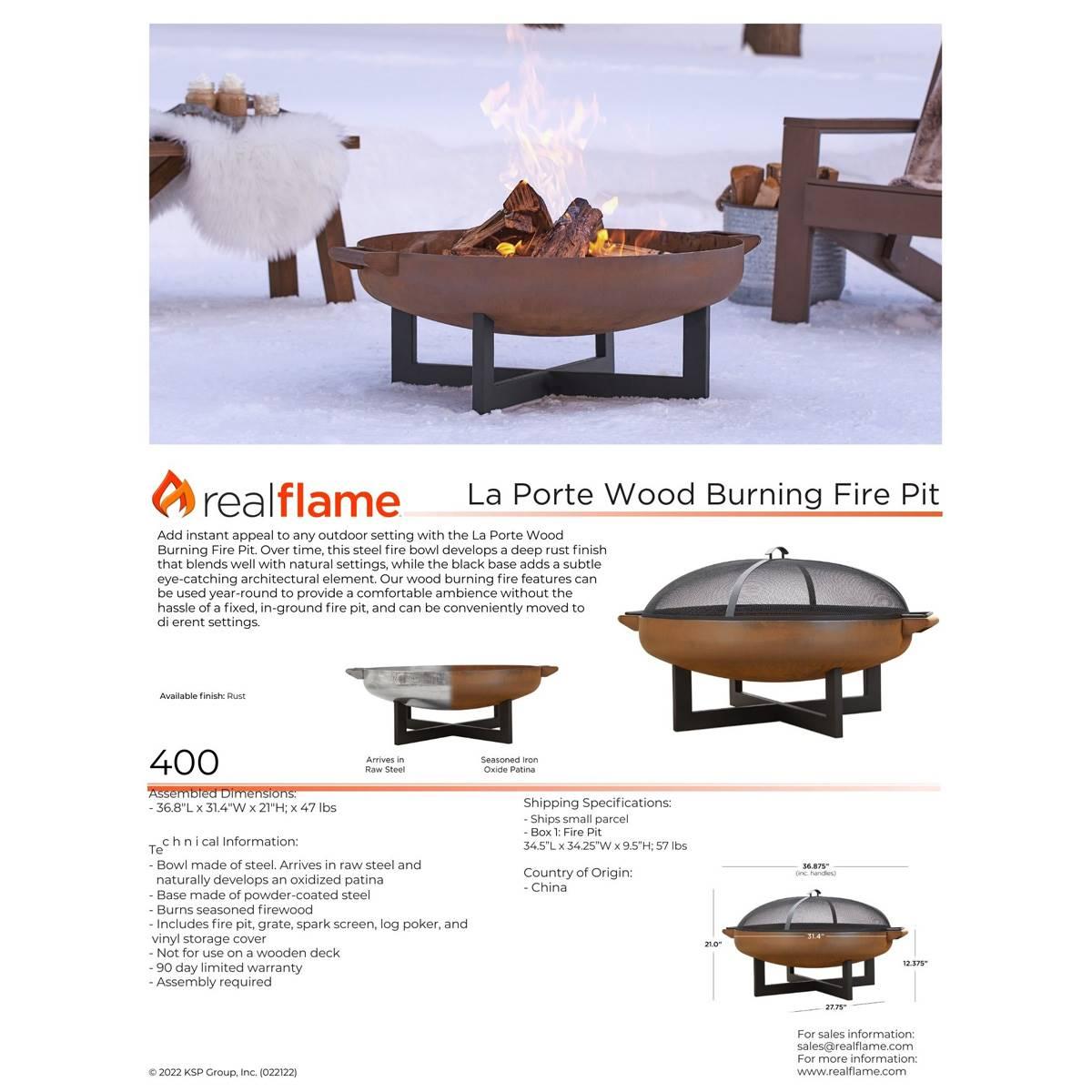 Real Flame La Porte 31in. Round Steel Wood Burning Fire Pit