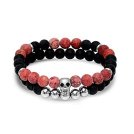 Mens Steeltime 2pc. Jasper Stone & Lava Beaded Bracelet