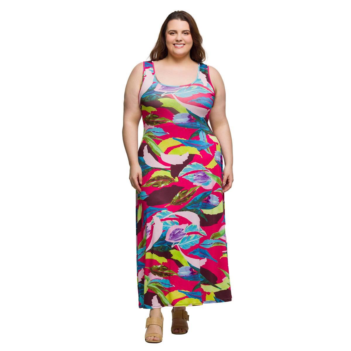 Plus Size 24/7 Comfort Apparel Pink Floral Sleeveless Maxi Dress
